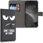 kwmobile Wallet Case Compatible with Apple iPhone 13 Mini Case for Phone - Don't Touch My Phone White/Black