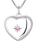 YL Locket Necklace 925 Sterling Silver Personalized Love Heart Photo Lockets Pendant Pink Tourmaline Picture Jewelry for Women