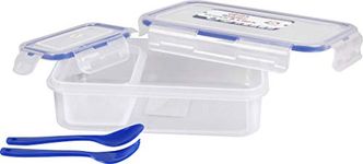 Porpoise Plastic Lunch Box | 1 Spoon + 1 Fork | Large Size Clip Lock Tiffin Box for School & Office (BLACK, 1200ml)