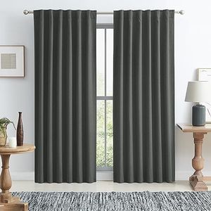 KEQIAOSUOCAI Blackout Curtains Grey, Full Shade Complete Light Blocking Drapes 90 Inches Long, Heat Saving Energy Efficient Sound Deadening Drapes Back Tab Hook Belt(Dark Gray, W50 x L90,2 Panels)