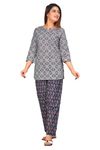 Monique Brand Women's Cotton Printed 3/4 Sleeve Night Suit Set of Top & Pajama Pant Dark Grey