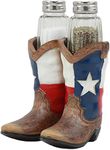 Ebros Western Cowboy Or Cowgirl Texas Flag Boots Salt And Pepper Shakers Set With Decorative Resin Display Holder Figurine And Glass Shakers Kitchen Two Step Spice Decor