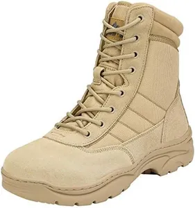 NORTIV 8 Mens Military Tactical Work Boots Side Zipper Hiking Leather Outdoor 8 Inches Mid Ankle Motorcycle Combat Boots s Sand Size 7.5 Wide TROOPER-W