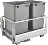 Rev-A-Shelf Double 35 Qt Pullout Trash Can with Soft Close for Base Kitchen Cabinets, Min Opening Width of 14.5", Silver, 5149-18DM-217