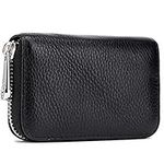 Meowoo Credit Card Holder RFID Blocking Genuine Leather Mini Credit Card Wallet Purse with Zipper for Women Men（Black