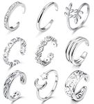 Milacolato Open Toe Rings Set for Women Girls Silver Simple Adjustable Knuckle Ring Foot Jewelry