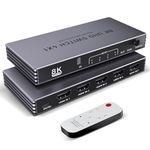 HDMI Splitter 4K 240Hz HDMI Switcher 4 in 1 Out - 8K60Hz 4K240Hz Hdmi Switch with Remote HDR10+ HDMI2.1 3D CEC HDR HDCP2.3, Add Extra hdmi Ports for TV PS5/4/3 Xbox DVD Player Nintendo PC Fire Stick