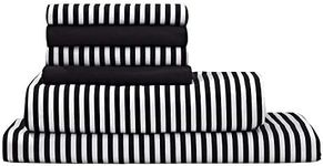 Virah Bella Striped 6-Piece Full Sheet Set - Deep Pocket Luxury Hotel Quality Bedding, Stain & Wrinkle Resistant, Breathable Cooling Bed Sheets with 2 Extra Pillow Cases - Black & White