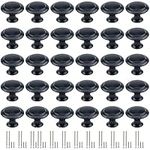 30 Pack Round Kitchen Cabinet Knobs, Fitepro 1.2" 30mm Flat Black Zinc Round Drawer Knob for Cabinets Dressers Drawers Cabinet Hardware with Screw