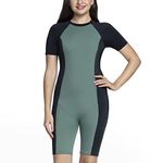 Amante Women Solid Padded Full Coverage Crew Neck Half Sleeves Removable Pads, Zip Closure, Contrast Side Panelling, Body Contouring Fit Leg Suit - SWM17625 (Green/Black) (S)