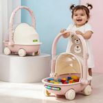 Baybee Kids Shopping Cart with Push Walker & Storage Basket | Light & Music Baby Walker for 6+ Months | Foldable Adjustable Handle, Lockable Wheels & Closing Lid | Toy Cart Walker for Toddlers & Babies (Pink)