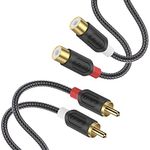 J&D 2 RCA Extension Cable, RCA Cable Gold Plated Audiowave Series 2 RCA Male to 2 RCA Female Stereo Audio Cable with PVC Shelled Housing and Nylon Braid, 6 Feet