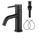 Matte Black Washingroom Faucet YBlucklly Lavatory Sink Vanity Single Hole Matte Modern Sink Vanity Basin Faucets Mixer Tap 1 Hole Lever with Pop-up Drain with Overflow