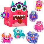 Haooryx Valentine's Day Box for Kids Monster Gift Cards and Mailbox for Classroom Exchange, DIY Valentines Card Mailbox Craft Kit for Boys Girls School Party Supplies (1 Mailbox, 39 Valentine Cards)