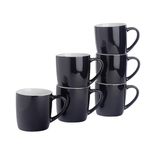 Argon Tableware Coloured Coffee Mugs - Black - 350ml - Pack of 6 - Gloss Ceramic Stoneware Tea Mugs Latte Cappuccino Cups Hot Chocoloate Cups Colourful Mug Set with Handle