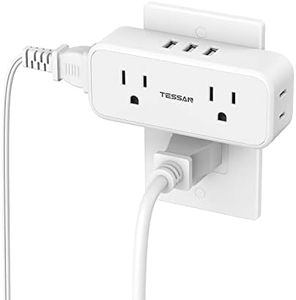 Multi Plug Outlet Splitter with USB, TESSAN 4 Electrical Multiple Outlet Extender with 3 USB Ports, Mini Double Plug Expander Surge Protector for Home, Office, Kitchen, Dorm Essentials, White