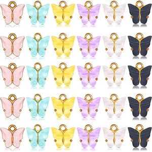 Hicarer 30 Pieces Butterfly Charms Acrylic Butterfly Pendant Bracelet Butterfly Pendant Charms for Jewelry Necklace Bracelet Earring Crafting Accessory, zinc alloy and acrylic, women