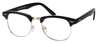 Basik Eyewear - Classic Half Frame Clear Lens Vintage Clubmaster Retro Eye Glasses (Black w/ Gold Trim, 137)