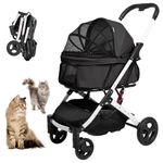 BETSOCCI Pet Stroller for dogs and cats with pets storage basket cat stroller travel carrier strolling cart with safety belt (black)