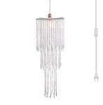 FlavorThings Plug in Irridescent Beaded Chandelier Light Pendant with ON/Off Switch and 16.4ft Clear Hanging Cord for Bedroom Dining Room and More (H30 with PlugIn)