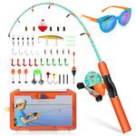 Kids Fishing Rod Starter Set, Portable Jointed Kids Fishing Pole Kit with Fishing Line Tackle Box, Gift for 3-7 Years Kids Boys Girls