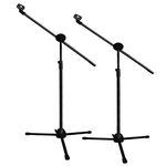 Microphone Stand 2-Pack, Ohuhu Tripod Boom Mic Stands, Dual Mic Clip, Collapsible, Black