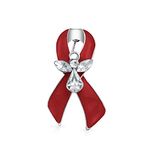 Bling Jewelry Red Ribbon for Awareness of Alcohol, Drug Abuse, Aids, COVID-19 Heart Disease or Firefighter and First Responder Guardian Angel Crystal Brooch Lapel Pin for Women Enamel Silver Plated