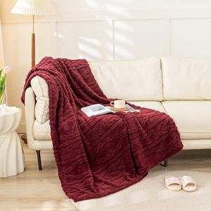 YUSOKI Sherpa Throw Blanket(Without Pillows)-3D Stylish Design Super Soft Cozy Warm Blanket Plush Fluffy Blankets for Teen Girls Women Couch Bed Sofa Chair Men Boys Gift(Burgundy Red,50"x65")