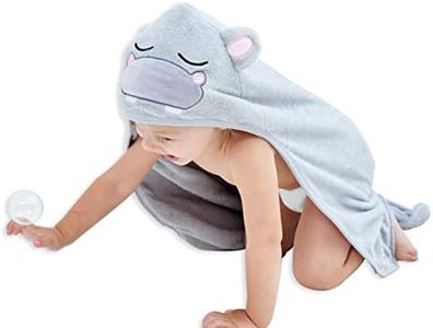 HIPHOP PANDA Hooded Towel - Rayon Made from Bamboo, Bath Towel with Bear Ears for Newborn, Babie, Toddler, Infant - Absorbent Large Baby Towel - Hippo, 30 x 40 Inch