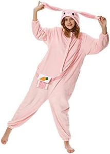 OLAOLA Adult Bunny Onesie Animal Pajamas Flannel Homewear Sleepwear Halloween Cosplay Costume Jumpsuit for Women Men