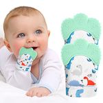 Vicloon Baby Teething Set, 2 Pack Teething Mittens for Baby, Includes 2 Silicone Mitten Teether Glove,Dinosaur Teething Glove, Infant Soothing Pain Relief Mitt Baby Teether Mits for Baby