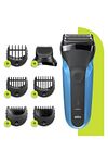 Braun Series 3 Men's 3-in-1 Electric Shaver, Beard Trimmer with 5 Comb Attachments, Rechargeable and Wireless Electric Shaver, 30 Minutes Runtime, Wet & Dry, 310BT, Black/Blue (Pack of 1)