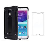 Phone Case for Samsung Galaxy Note 4 with Tempered Glass Screen Protector Cover and Cell Accessories Heavy Duty Rubber Full Body Slim Silicone Glaxay Note4 N910A Not Notes Women Men Cases Black