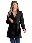 Allegra K Women's Classic Stand Collar Long Sleeve Winter Belted Long Coat Black Large