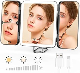 Micacorn LED Light Makeup Mirror 1X 3X 7X Magnifying Mirror USB Charging Vanity Mirror Touch Screen 3 Colors Brightness Adjustable Portable Trifold Mirror with Stand for On the Go and Handbag
