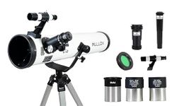 Pullox 76700 Reflector Telescope 76mm Aperture 700mm Focal Length with Tripod, 3X Barlow Lens, Moon Filter, Multiple Eyepieces for Astronomy Star Gazing
