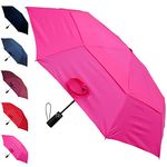 COLLAR AND CUFFS LONDON - Windproof 50mph StormDefender Compact Umbrella - Reinforced Fiberglass Frame - Vented Canopy - Small Strong Folding - Auto Open and Close - Hot Pink Canopy - Men Women