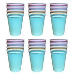 Kissymix Pastel Paper Cups 60 Colourful Disposable Paper Party Cups - Blue, Yellow, Purple and Pink Cups for Birthdays, Parties and Celebrations