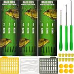 Carp Fishing Hair Rigs 18pcs High Carbon Steel Barbed Carp Hook Swivel Boilies Fishing Rigs, Boilies Bait Stopper Floating Ball Bead Fake Corn Needle Tool Kit Carp Fishing Tackle Accessories