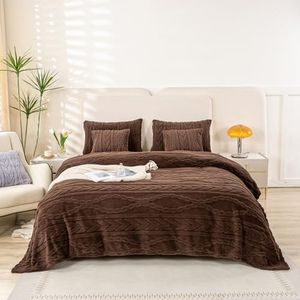 YUSOKI Sherpa Queen Size Blanket(Without Pillows)-3D Stylish Design Super Soft Blankets for Teen Girls Women Couch Bed Sofa Chair Men Boys Gift(Brown,90"x90")