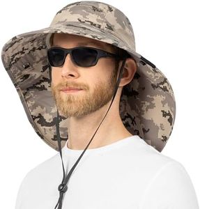 SUN CUBE Wide Brim Sun Hat with Neck Flap, Fishing Hiking for Men Women Safari, Neck Cover for Outdoor Sun Protection UPF50+ | Camo Gray