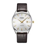 Rotary Men's Ultra Slim Quartz Watch with Leather Strap GS08010/02 (Silver, Silver with Gold)