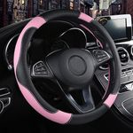 Istn Men's Sport Style Contrast Color Non-Slip Sweat Good Breathable PU Leatherette 15 inch Car Steering Wheel Cover Pink