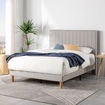 Zinus Queen Bed Frame DEBI Fabric Platform Bed Light Grey Base Mattress | Tall Headboard | Wooden Slat Support Steel Frame | Bedroom Furniture