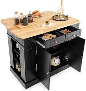 KOMFOTTEU - Isola cucina con piano di lavoro allungabile, armadio da cucina in legno con cassetti, mensole laterali e 2 porte, credenza cucina con ripiani regolabili, 120 x 61 x 92 cm, colore nero