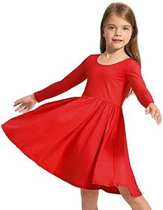 Stelle Long Sleeve Girls Dress Toddler White Dresses Skater Twirl Cotton A-Line Dress for School Casual(Red, 3 Years)