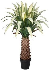 Keeplush 57" Artificial Spiked Agave Plant,UV Weather Resistant for Outdoor | With 29 Yellow-Green Striped Leave & Unique Texture,Faux Plant For Home Outdoor Patio Yard Garden Front Porch Aesthetic Decor