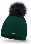 PaMaMi Winter Women's Warm Winter Hat with Faux Fur Bobble - Slouch Beanie Women - Bobble Hat for Women - Fleece Lined Women's Hat, Bottle Green, Einheitsgröße