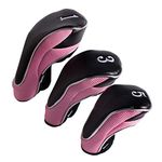 Andux Golf Driver Wood Head Covers 460cc Driver Hook & Loop Set of 3 Pink