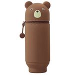 LIHIT LAB Kawaii Japanese Bear Large Stand Up Pencil Case for School Office College, Cute School Supplies, Animal Pen Holder Pencil Pouch Holder Girls, Artist Pencil Case, Bear (A7714-1)